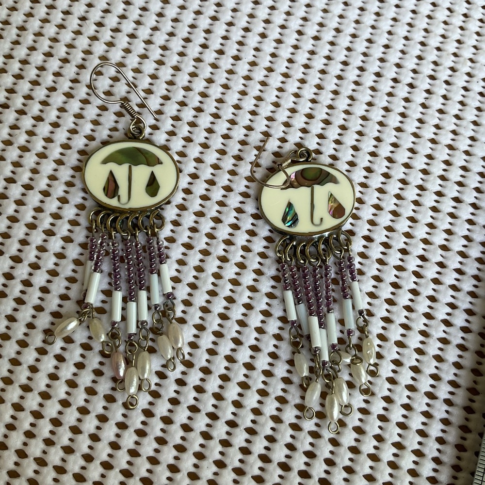 Elegant Umbrella Dangle Earrings Mexico, alpaca